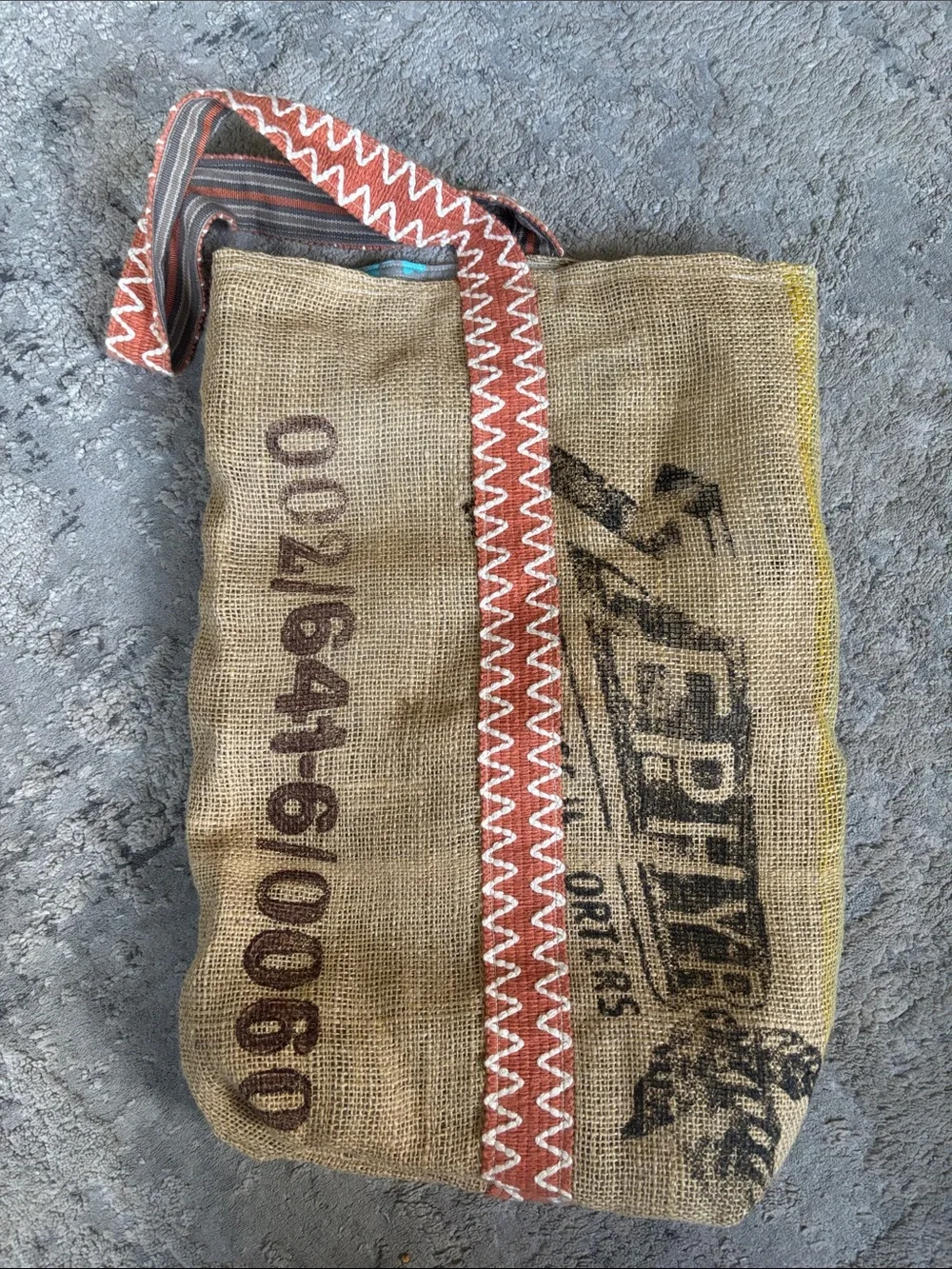 Rustic Burlap Messenger Bag with Orange Strap